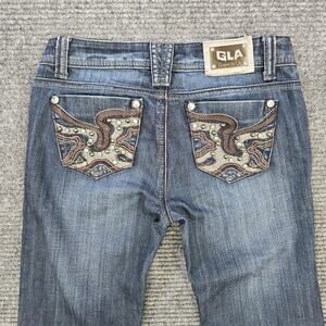 Grace in LA Jeans Womens 3 Blue Bootcut Embellished Flap Pockets Stretch